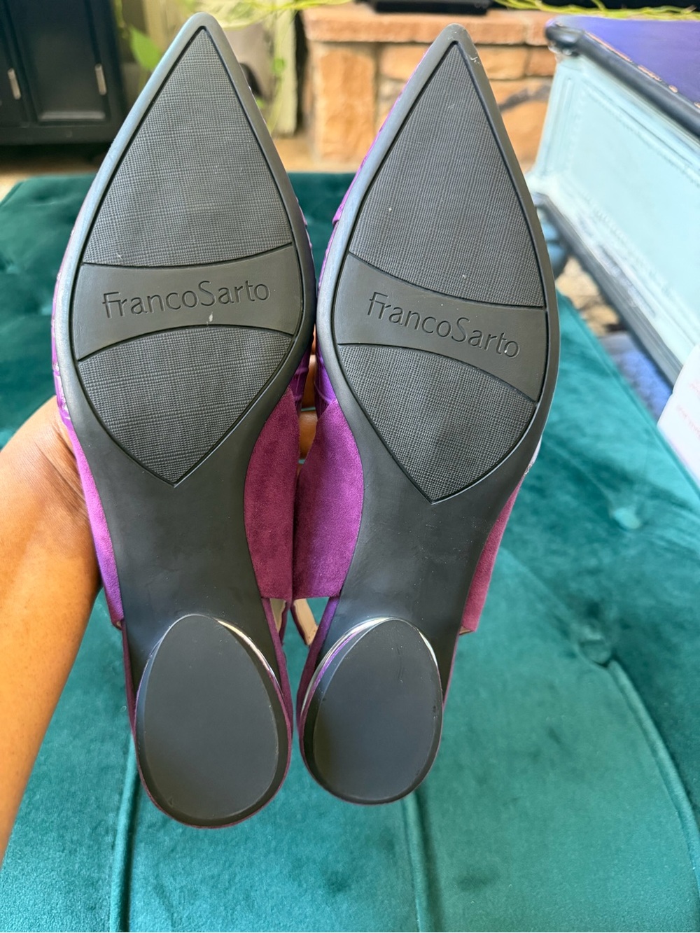 Franco Sarto Purple Croc-Embossed Pointed Slingback Flats - Picture 5 of 9